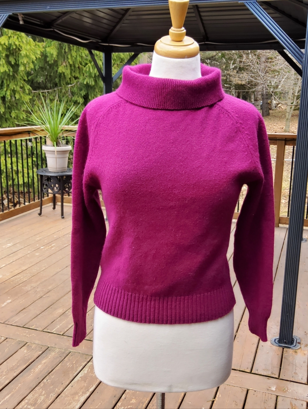 Vintage St. Michael Cowl-Neck Angora/Lambswool Sweater in Rich Magenta